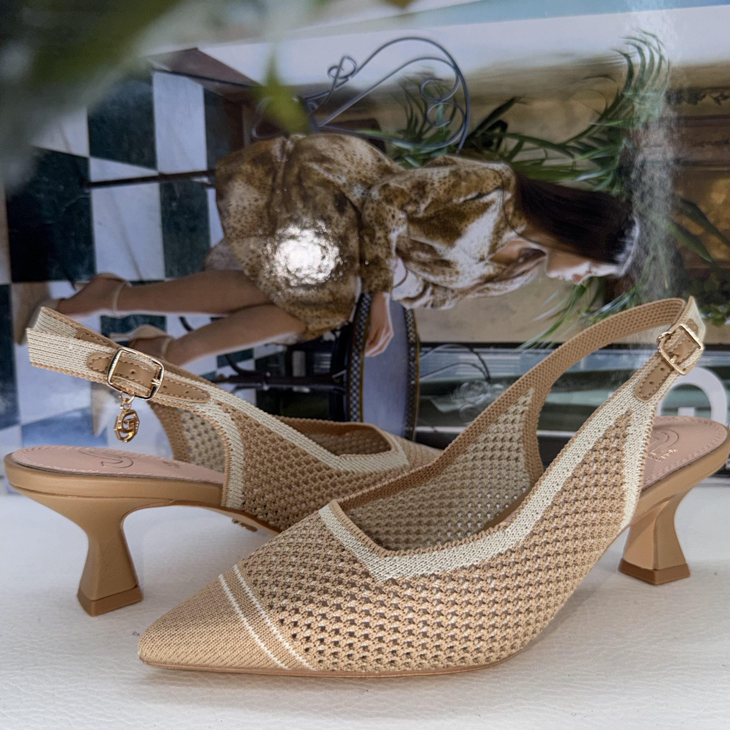 Décolleté Slingback Gold & Gold in Maglia Beige - immagine 6