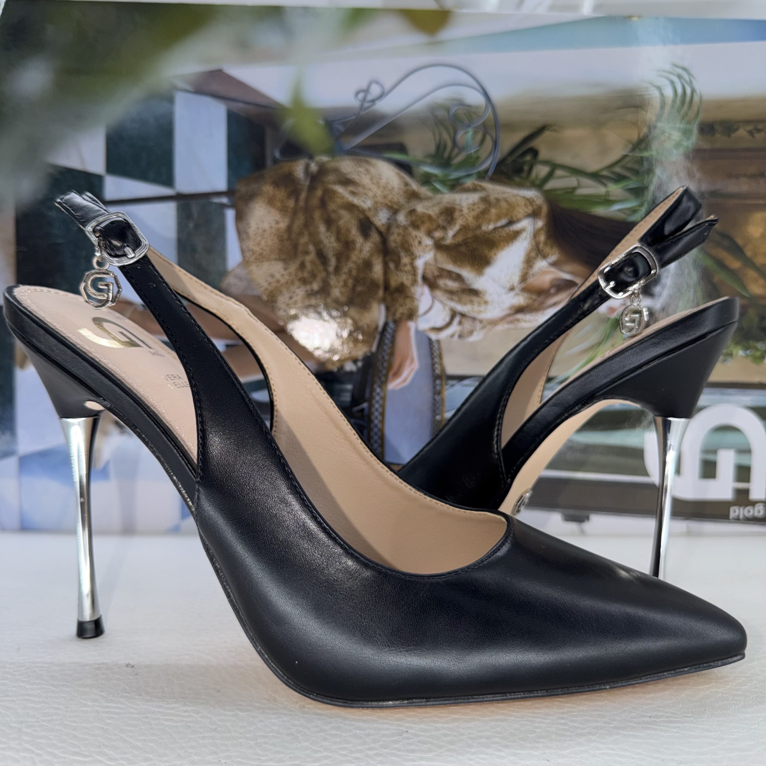 Décolleté Slingback Gold & Gold Pelle Nera