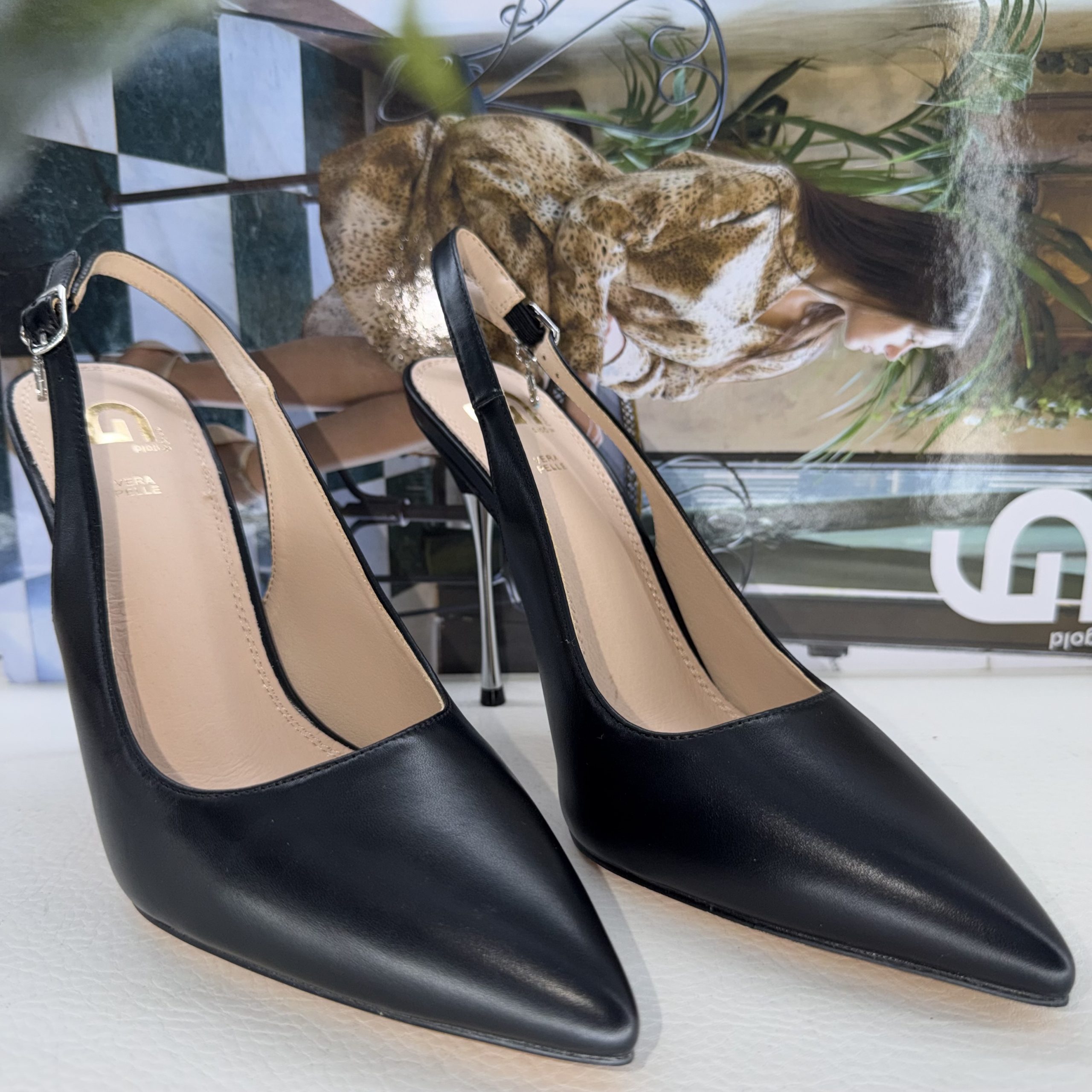 Décolleté Slingback Gold & Gold Pelle Nera - immagine 2