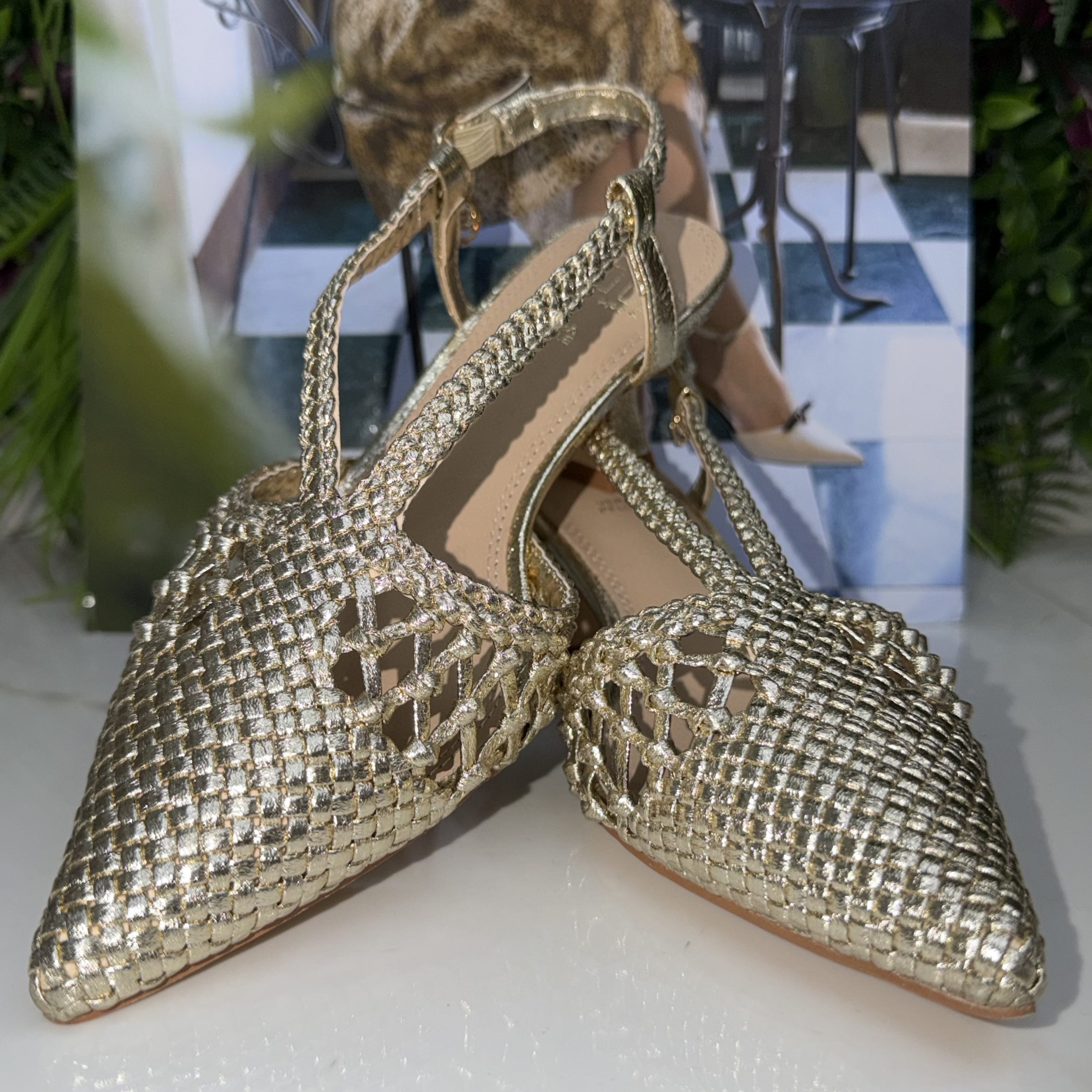 Slingback a punta intrecciata platino Gold&Gold