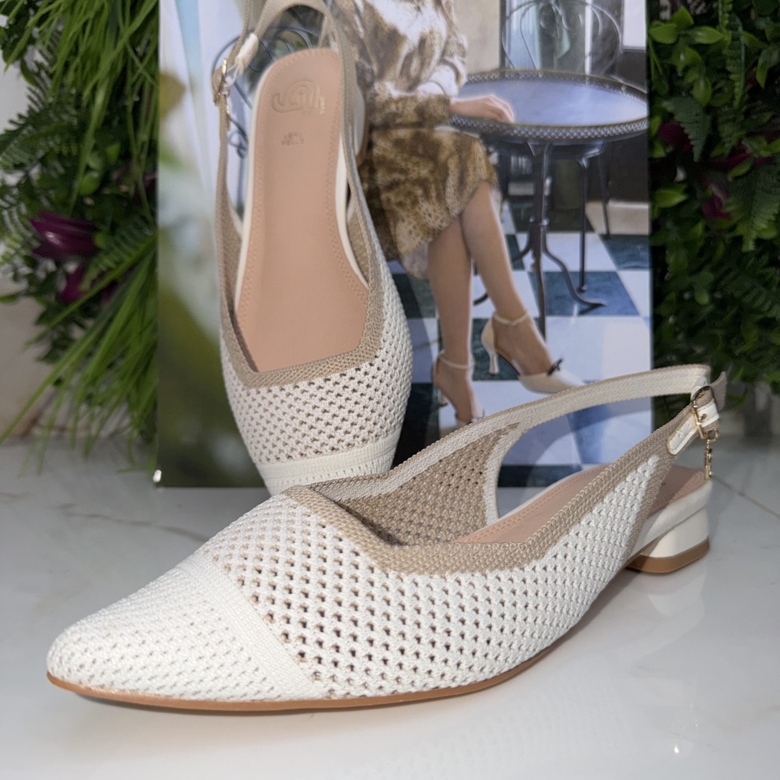 Slingback basse traforate bianco/panna Gold&Gold