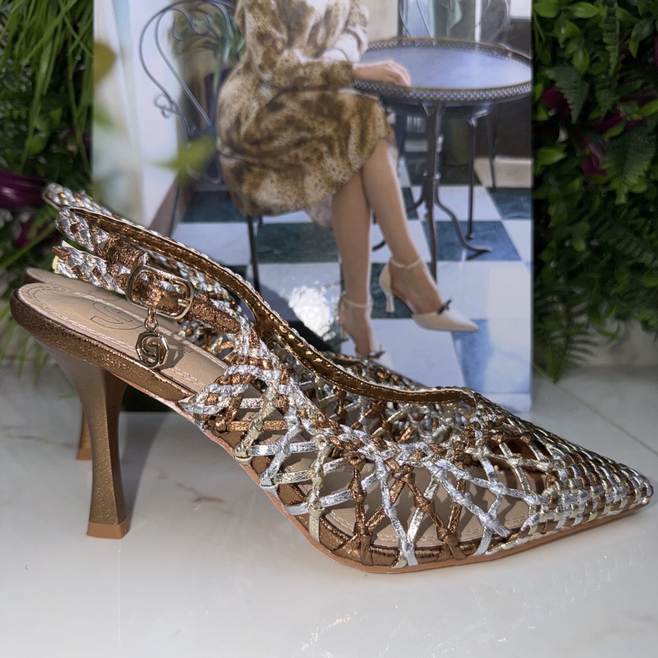 Slingback a punta intrecciate bronzo/multicolor Gold&Gold