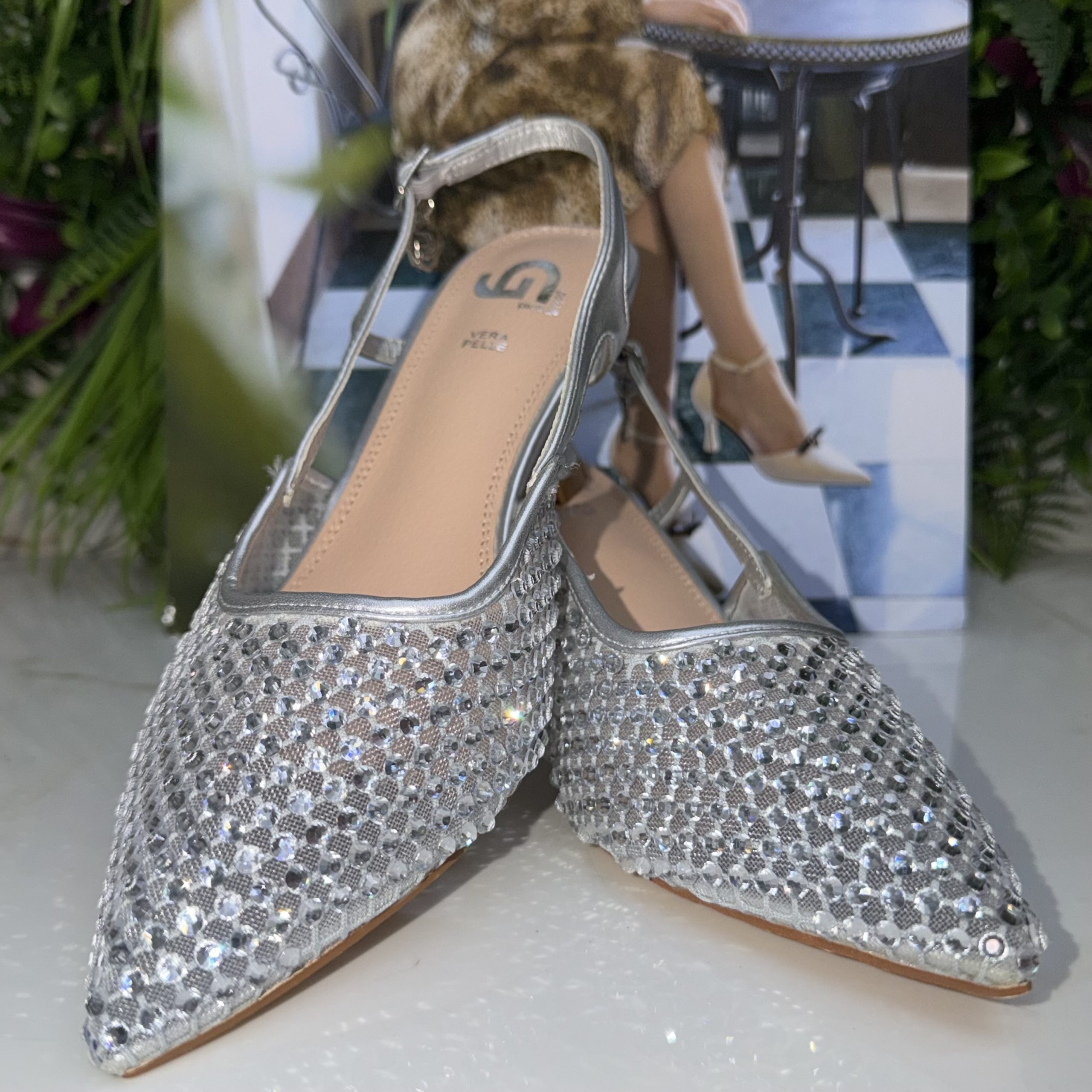 Slingback a punta silver con strass Gold&Gold